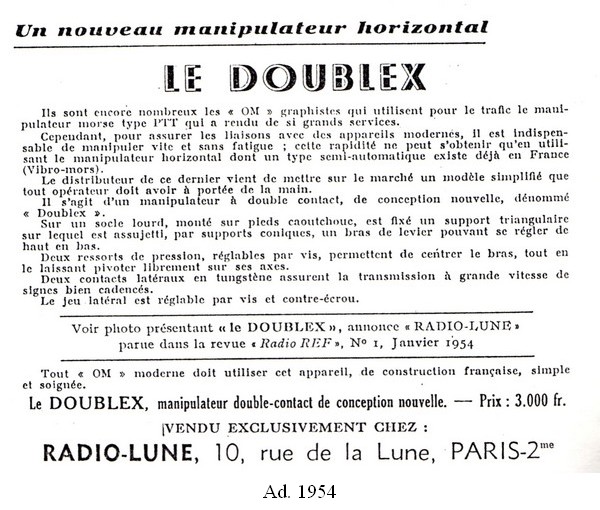Doublex ad 2, 1954, click to enlarge picture.